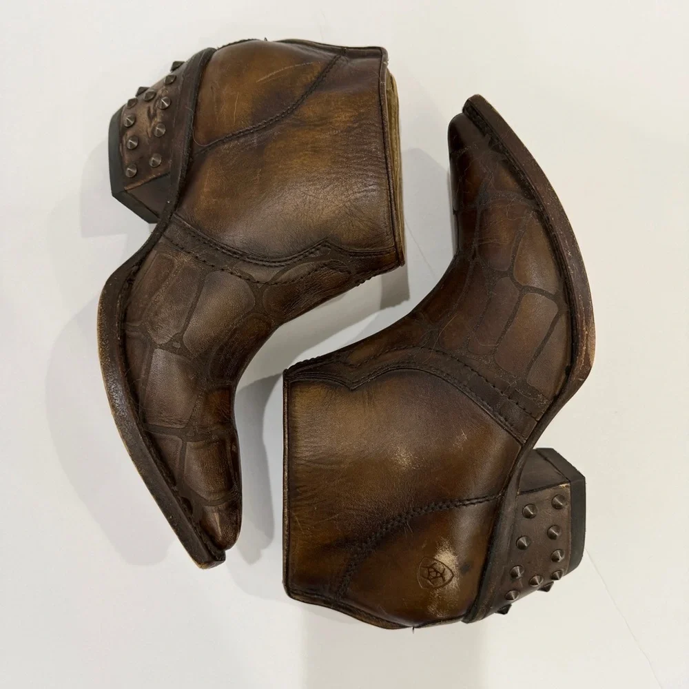 Ariat Women's Brown Leather Western Ankle Boots - Picture 6 of 8